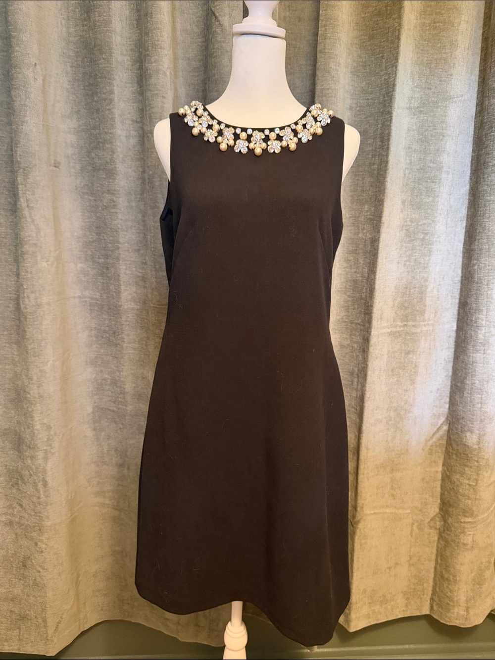 White House Black Market Black Sleeveless Shift Dress with Jeweled Collar